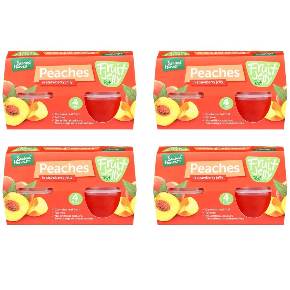 Seassons Harvest Fruit Jelly Pots 4pk - Strawberry - Part Of Your 5 a Day, These Delicious Snack Pots Contain Real Fruit And Are Fat Free. Yum - Pack of 4