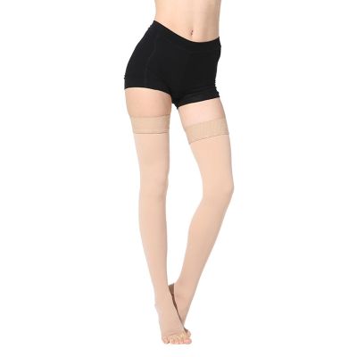 20-30 mmHg Thigh High Compression Socks 1 Pair Open- Toe Compression Stockings for Men Women Varicose Veins Edema DVT Swollen legs Travel Flight Pregnant
