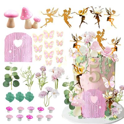 Fairy Cake Topper Fairy Garden Theme Cake Decor Pink Fairy Door for Birthday Baby Shower