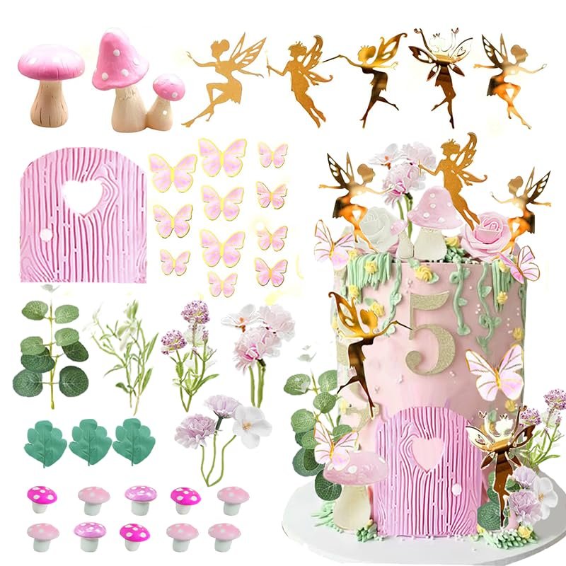 Fairy Cake Topper Fairy Garden Theme Cake Decor Pink Fairy Door for Birthday Baby Shower