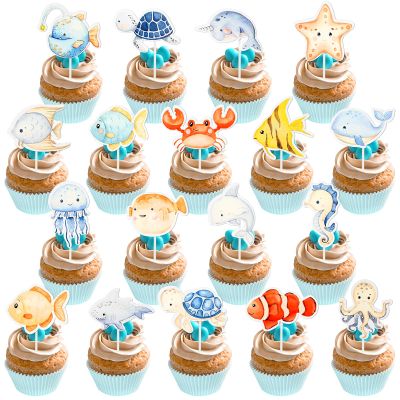 36PCS Under the Sea Cake Decorations, Mermaid Cupcake Toppers,Ocean Animal Cake Decorations for Under the Sea Theme Baby Shower Supplies Birthday Party