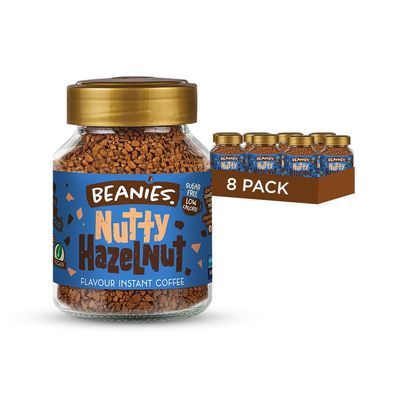 Beanies Instant Coffee Nutty Hazelnut Flavour, 400g 50g x 8 Pack - Freeze Dried Granules, Sugar Free Low Calorie Coffee, Nut Free, Vegan Friendly, Clean Everyday Wellness Drink