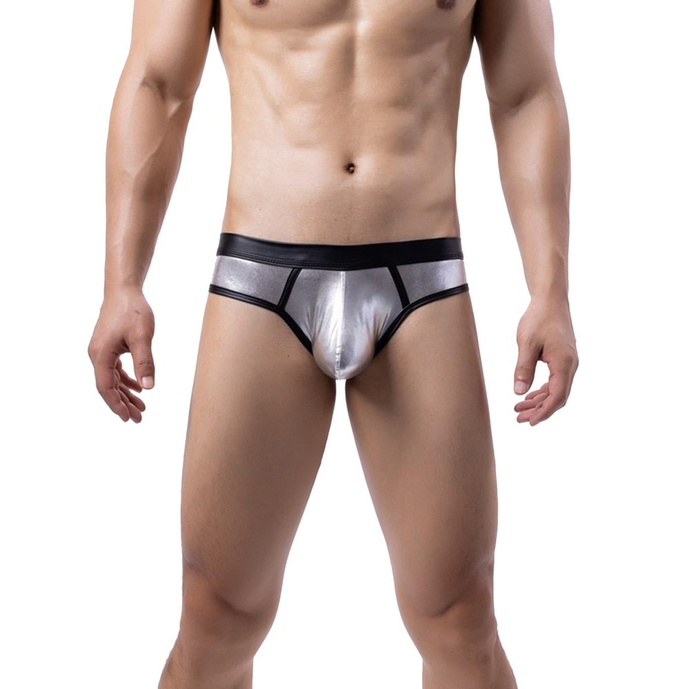 RUMAOZIA Men's Leather Briefs Shiny Look Sexy Underwear Boxer Briefs Black Lingerie Bikini Strings Panties Erotic Strings for Men Lingerie Clubwear Briefs Thong Shorts Short Trousers, O silver., XXL