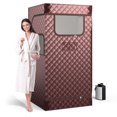 COSTWAY Portable Sauna Steam for Home, Full Body Sauna Tent Steam Room with 3L Steamer Generator, Remote Control and Folding Chair, Personal Home Sauna Pod Box for Therapy Detox Slimming (Coffee)