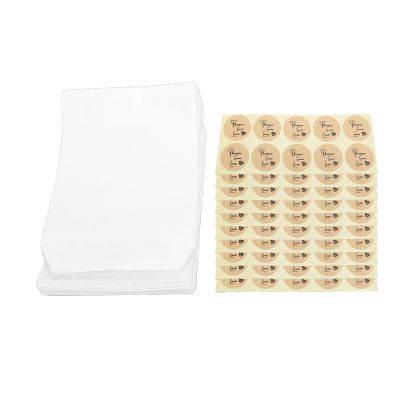 100pcs Flat Paper Bags with 100 Count Stickers, Bags Treat Bags Self Adhesive White Translucent Paper Snack Bags for Nail Jewelry Candy Wedding