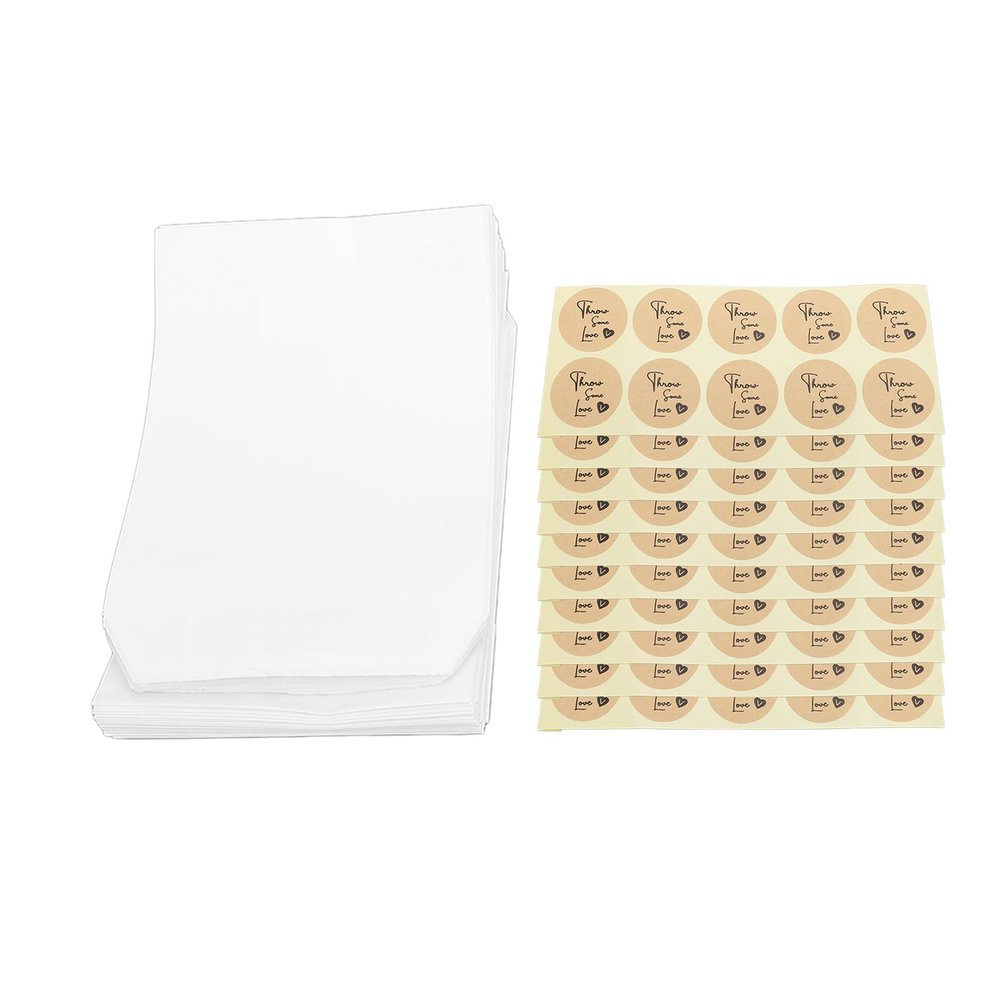 100pcs Flat Paper Bags with 100 Count Stickers, Bags Treat Bags Self Adhesive White Translucent Paper Snack Bags for Nail Jewelry Candy Wedding