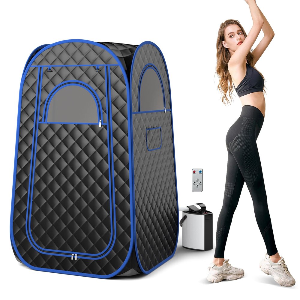 COSTWAY Portable Sauna Steam for Home, Folding Full Body Sauna Tent Steam Room with 3L Steamer Generator, Remote Control & Chair, Pop-Up Personal Home Sauna Pod Box for Therapy Detox Slimming (Black)