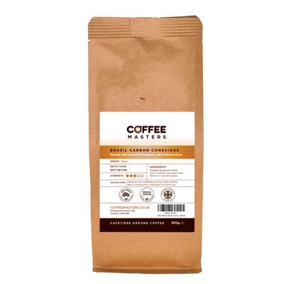 Coffee Masters Brazil Carbon Conscious Cafetiere Ground Coffee 200g - Single Origin, 100% Arabica Beans - Medium Roasted Brazilian Bean for Cafetiere