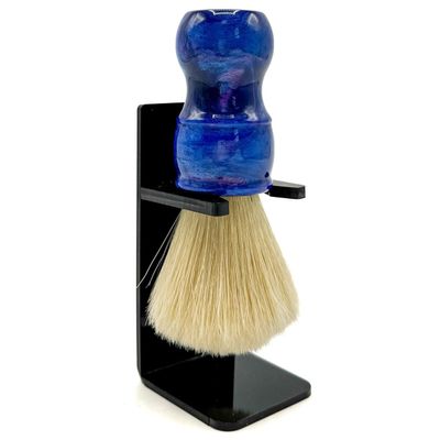 Parker Deluxe Iridescent Blue Handle Boar Shaving Brush & Stand