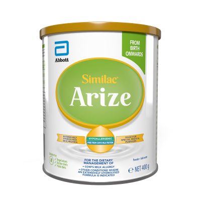 Arize by Similac | Cows MILK Protein-free Infant Formula | Suitable from Birth, for Infants with a Cows MILK Protein Allergy | 400g Tin