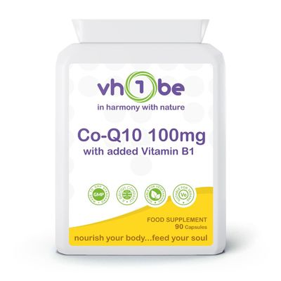 Co-Q10 100mg Capsules with Vitamin B1 | Heart Health & Energy Support | Vegan-Friendly | 90 Capsules | Made in The UK to GMP Standards by vh1be