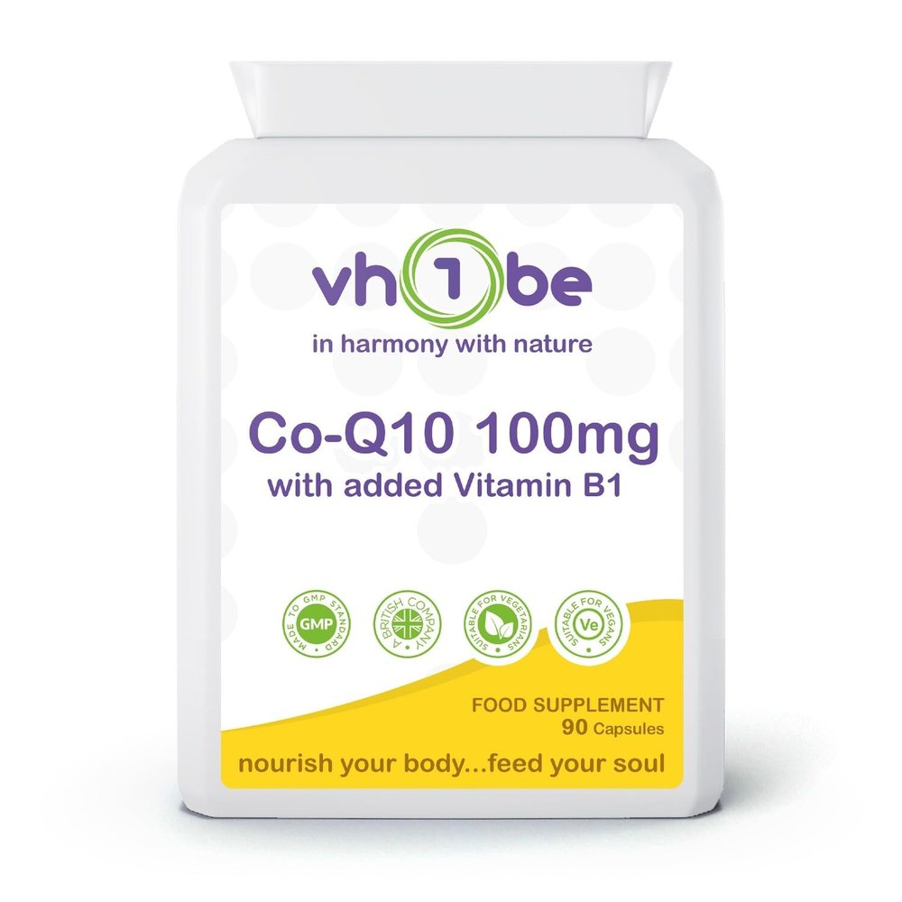 Co-Q10 100mg Capsules with Vitamin B1 | Heart Health & Energy Support | Vegan-Friendly | 90 Capsules | Made in The UK to GMP Standards by vh1be