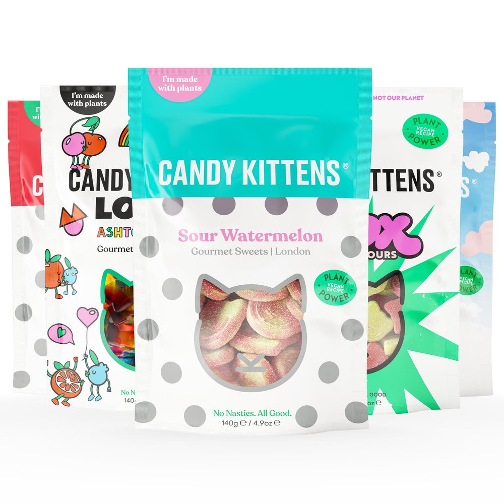 Candy Kittens Vegan Sweets DISCOVERY Selection, 5 x 140g, Vegan Chewy Sweets Bundle - 5 Packs, Wild Strawberry, Sour Watermelon, Shox, Wanderlust & LOVES, Ideal Vegetarian Treats