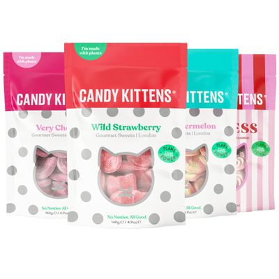 Candy Kittens Vegan Sweets The OG Selection  Plant-Based Vegan Treats with Fruity Flavour, No Nasties, Made with Real Fruit Juice  Ideal Snacks for Sweet Hampers & Pick and Mix  140g Pack of 4