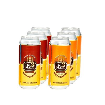 TRI-3 Malt - Non-Alchololic malt beverage Pack of 6 (Original and Ginger)