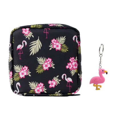 Flamingo Multi-Purpose Storage Bag With Keychain - Cute Cartoon Sanitary Napkin and Menstrual Organizer