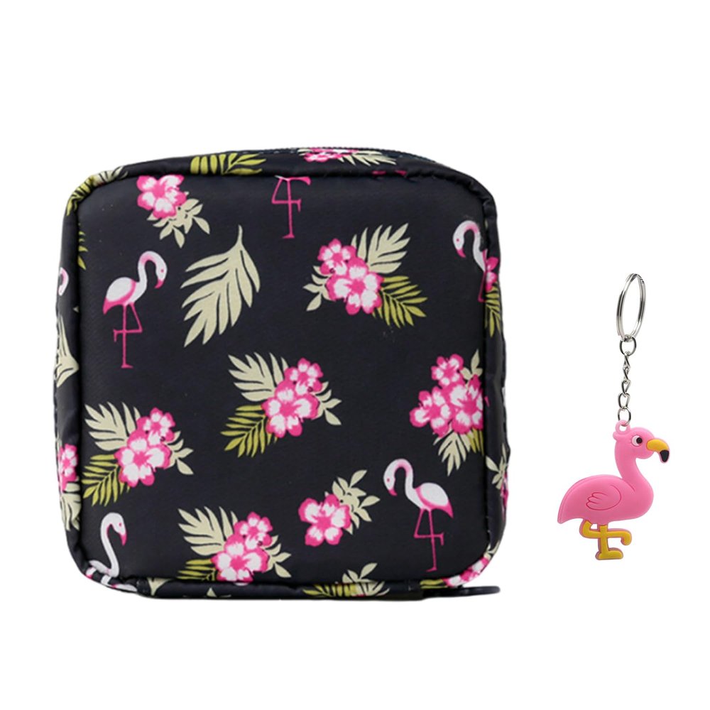 Flamingo Multi-Purpose Storage Bag With Keychain - Cute Cartoon Sanitary Napkin and Menstrual Organizer