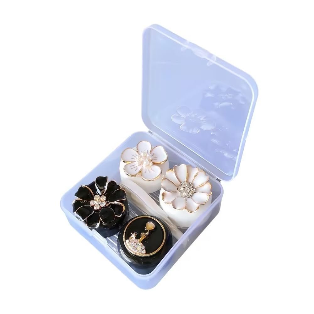 2Pcs Black and White Stylish Premium Contact Lens Case Portable Cute Contact Lens Box Kit Set with Mirror and Remover Tool Eye Care Soak Storage Lens Container for Girls and Women, Contact Lens Care