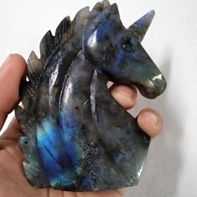 QINGQI Natural Stone Natural labradorite Hand Carved unicorn quartz crystal reiki