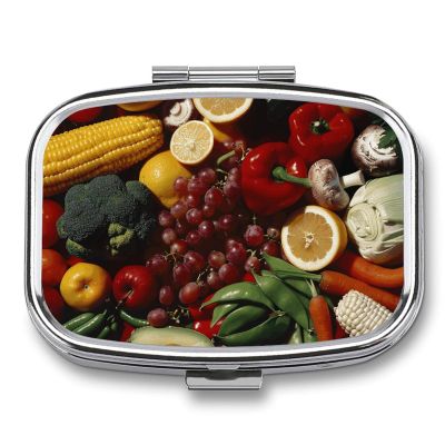 Vibrant Fresh Fruit Pill Case Portable Lightweigh Pill Box with Mirror 2 Compartment Medicine Tablet Vitamin Holder Organizer for Pocket Purse Travel Gifts