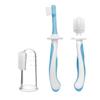 Sanitral Baby's First Toothbrush Kit - Step by Step 0-2 Years - Safety-Tested & BPA-Free 3-Pack (Finger, Silicone, Toddler Toothbrushes) - Blue view 3