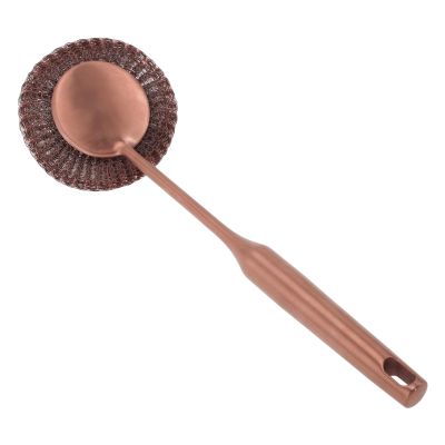 Stainless Steel Scrubber with Long Handle, Steel Wool Scrubber Deep Clean Dish Scrubber Scourer Removes Stubborn Stains Rustproof Dish Scrubber Brush for Pots Pans Grills (Rose Gold)
