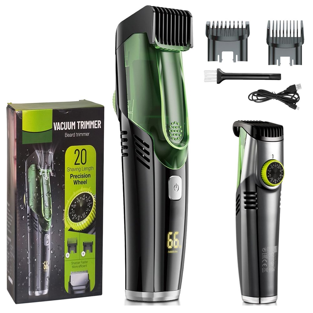 Vacuum Beard Shaver for Men, Wet & Dry Electric Beard Trimmer with Precision Dial, Adjustable Facial Trimmer with 20 Length Settings & 2 Combs, Cordless Electric Shaver Hair Clipper Gifts for Men