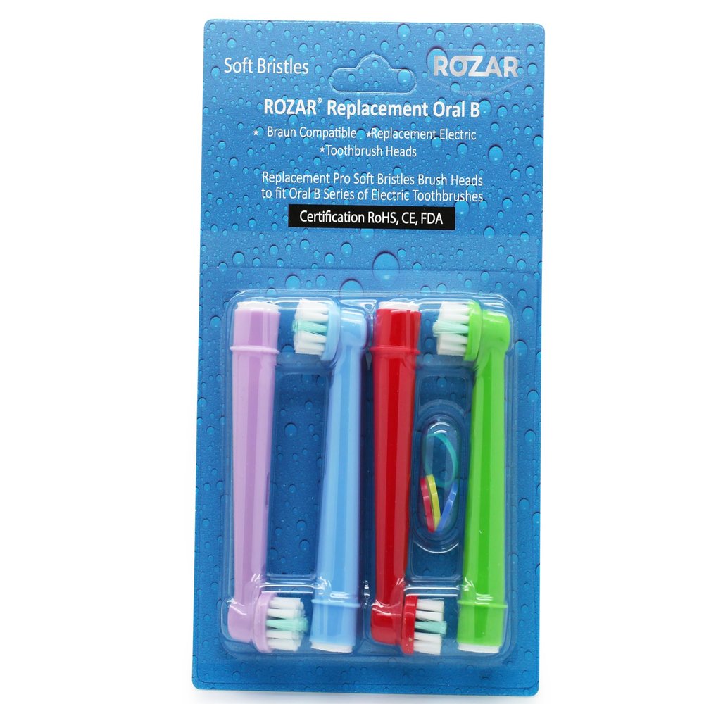 4 Set Rozar Branded Children Kids Toothbrush Replacement Compatible to fit Braun OralB Electronic Child Friendly Soft Bristle Brush Heads