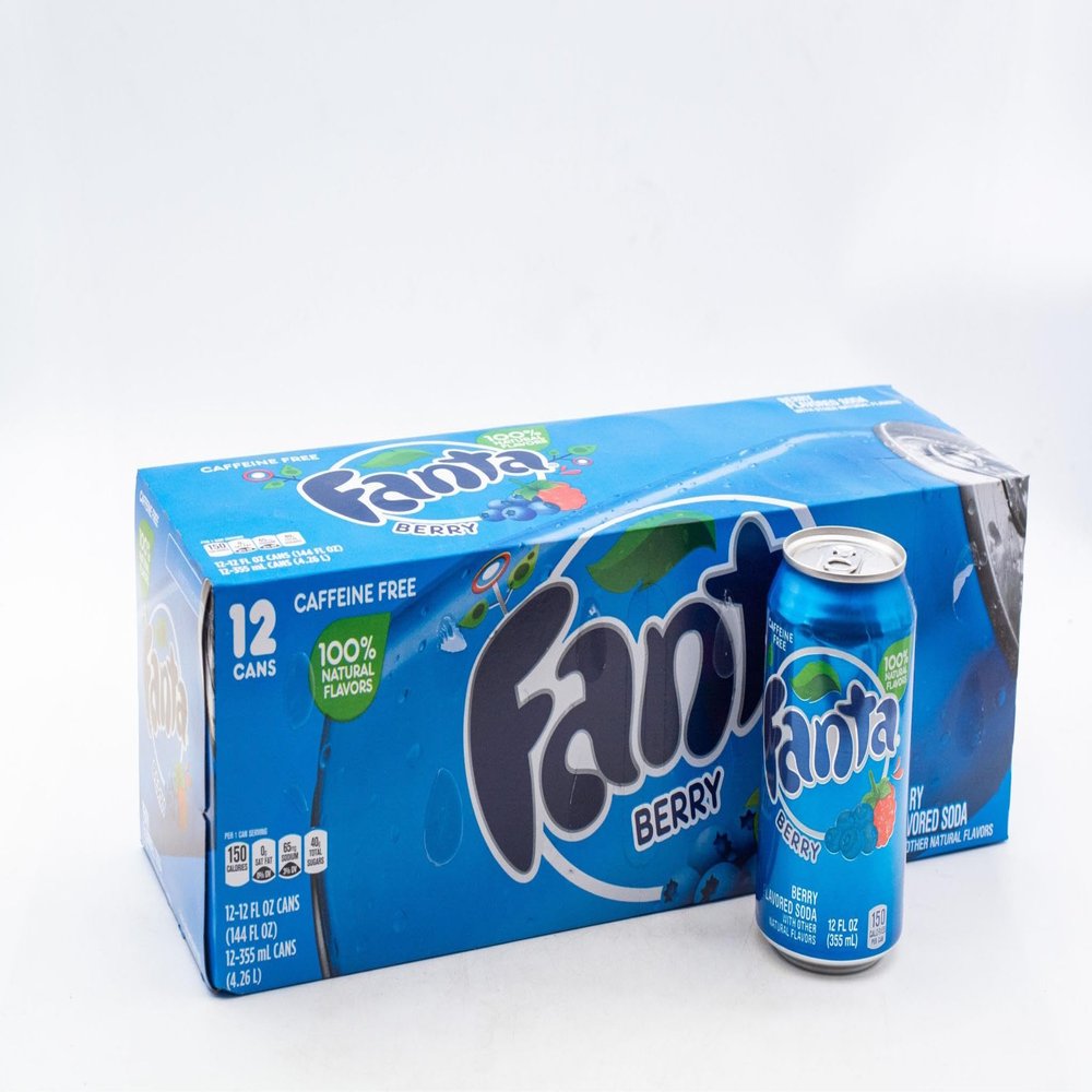 MegaBargain USA Soda 12 x 355ml Pack Fizzy Soda Drinks Flavours: Berry, Peach, Grape, Strawberry, Pineapple Beverage (12pack, Berry)