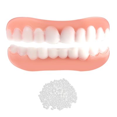 Care Spring 1 Pair Dentures Cosmetic Veneer False Teeth for Men Women, Temporary Prosthesis Teeth Top And Bottom Instant Silicone Dental Prostheses for Protecting Teeth Regaining Perfect Smile