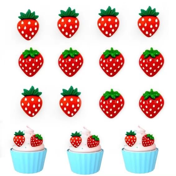 Foowztao24 Pack Strawberry Cupcake Toppers Resin Strawberry Cupcake Picks for Fruit Strawberry Birthday Decorations for Baby Shower Kids Party Supplies