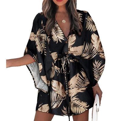 budiniao Women Lace-up Dresses Fashion Irregular Ladies Skirt Deep V Neck Flared Mini Short Dress Shopping Household Office, Type5, M