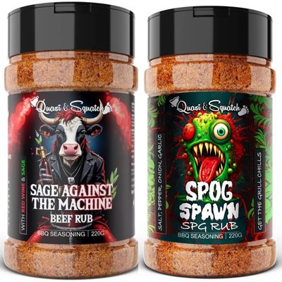 BBQ Rub TWIN PACK by Quasi & Squatch - Sage Against The Machine (Beef Rub) & SPOG Spawn (SPG Rub) X2 | BBQ Seasoning - Two Large Bottles for Barbecue = 440g
