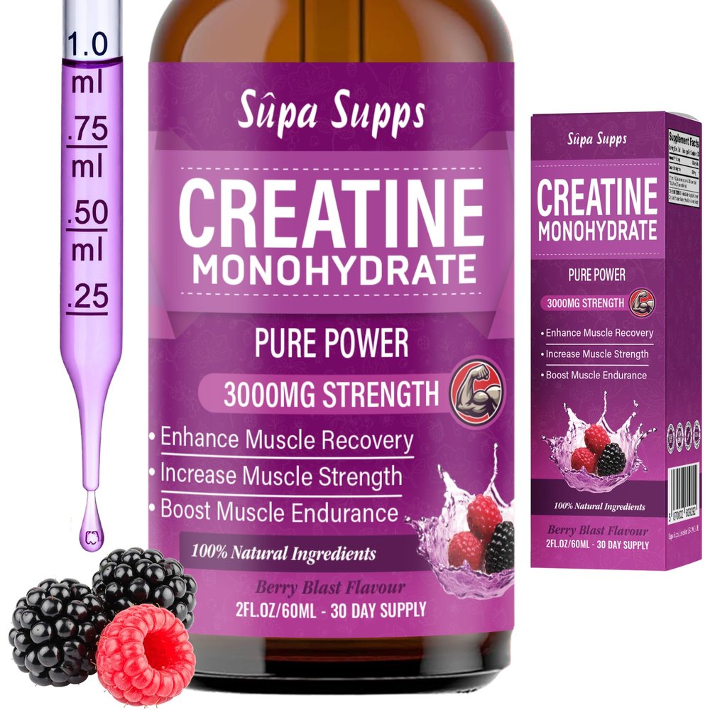 Creatine Monohydrate Drops 60ml - Liquid Alternative to Creatine Monohydrate Powder, Ideal for Gym Performance, Bulk Creatine Formula, Supports Muscle Growth, Recovery, and Energy - Berry Flavour