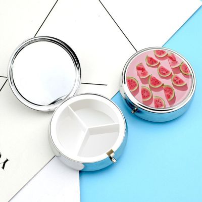 Pill Box Pill Case for Woman Weekly Pill Organizer with 3 Compartments Peach and Watermelon Small Pillbox Pill Container Portable Vitamin Holder Boxes for Travel Medicine Organizer