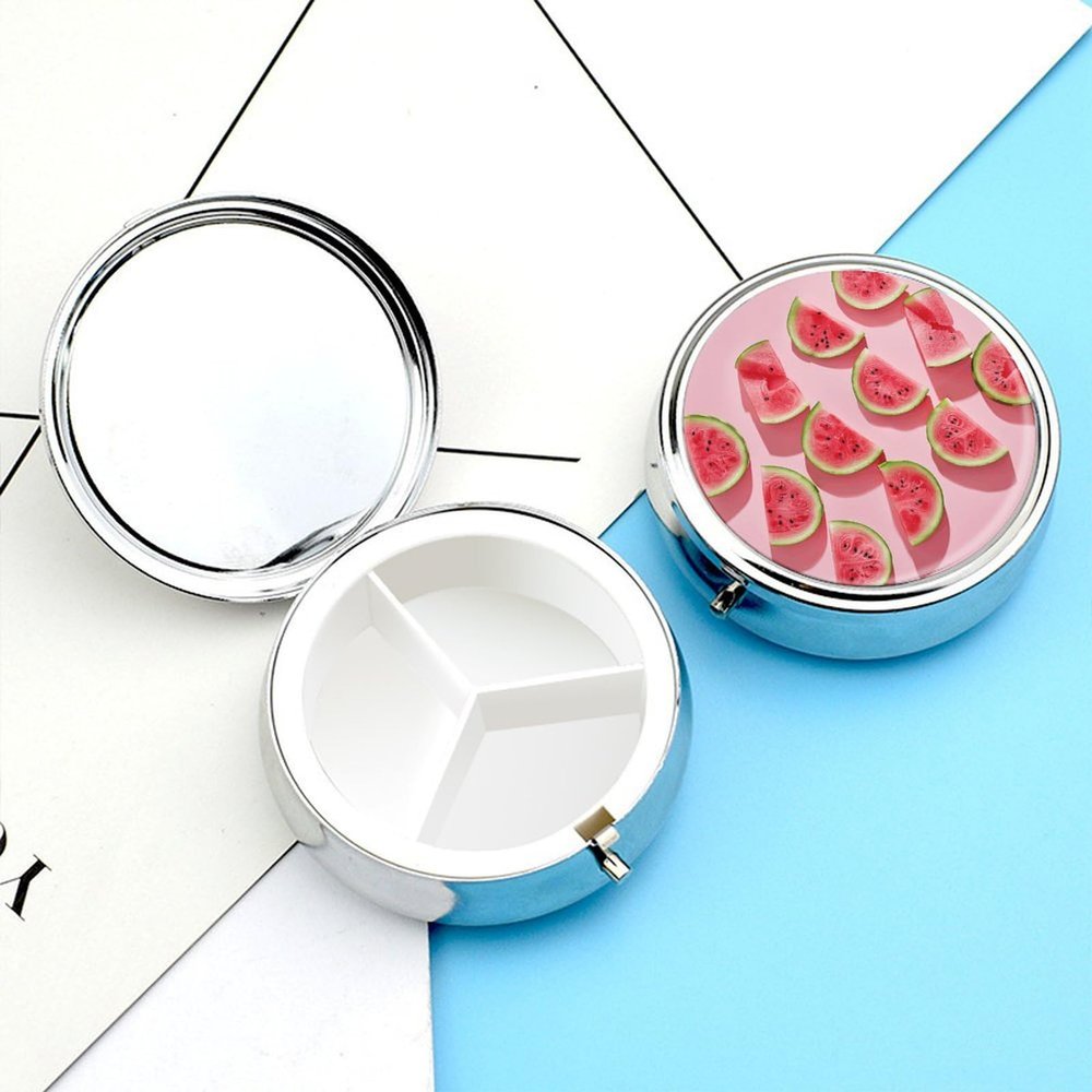 Pill Box Pill Case for Woman Weekly Pill Organizer with 3 Compartments Peach and Watermelon Small Pillbox Pill Container Portable Vitamin Holder Boxes for Travel Medicine Organizer