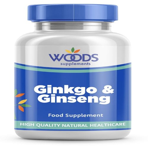 Ginkgo & Ginseng (90 Capsules) from Woods Supplements | Ginkgo Biloba Extract 120mg | Panax Ginseng Extract 120mg | Suitable for Vegetarians & Vegans | with 6mg Vitamin B5 & 2.1mg Iron
