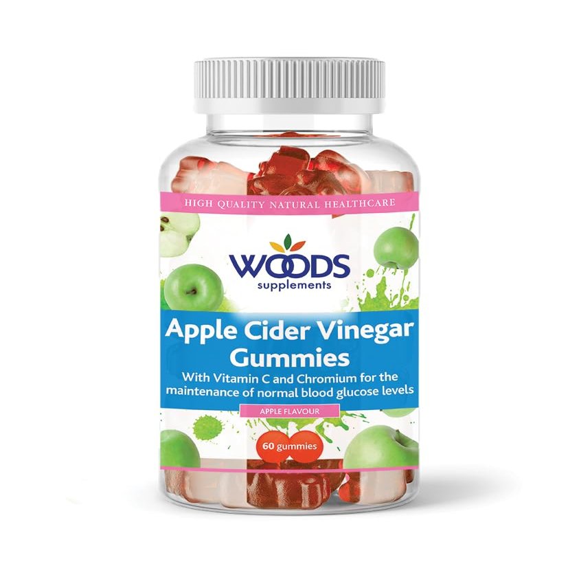 Apple Cider Vinegar Gummies from Woods Supplements | 500mg Apple Cider Vinegar | 20mg Vitamin C | Chromium 6g | Delicious Apple Flavour | Suitable for Vegans | (120)