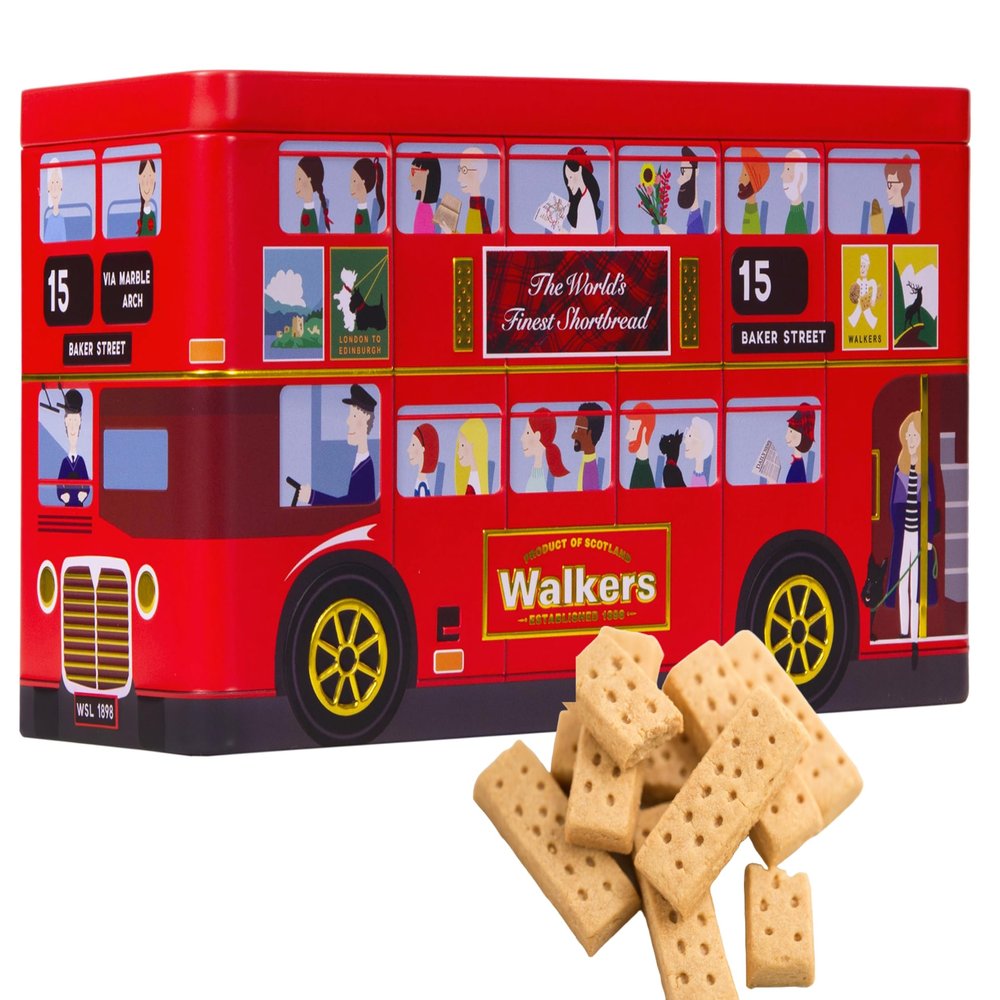Walkers Pure Butter Scottish Cookie Mini Shortbread Fingers in London Bus Gift Biscuit Tin 250g - Suitable for Vegetarians and Kosher