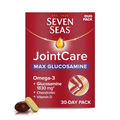 Seven Seas JointCare MAX GLUCOSAMINE With Omega-3, Glucosamine, Chondroitin, Vitamins C and D, Manganese and Zinc, Food Supplements, 30-Day Pack