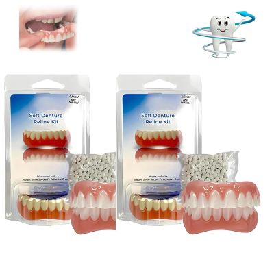 Fivfivgo Soft Denture Reline Kit, Vumela Soft Denture Reline Kit, Denture Silicone Reline Kit, Upper and Lower Denture(2 pcs)