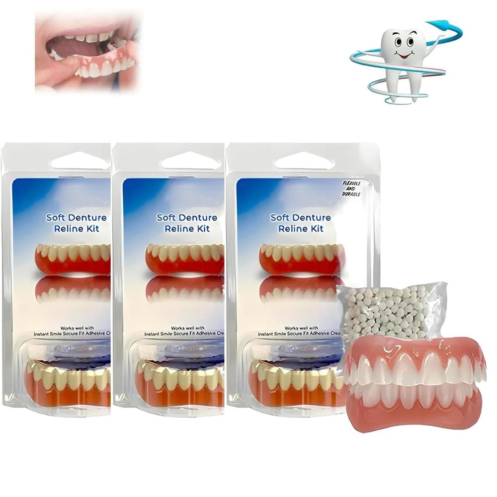 Fivfivgo Soft Denture Reline Kit, Vumela Soft Denture Reline Kit, Denture Silicone Reline Kit, Upper and Lower Denture(3 pcs)