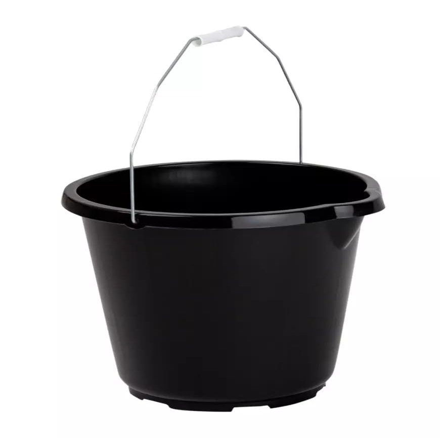 12L Plastic General Purpose Black Bucket Heavy Duty Water Storage Metal Handle