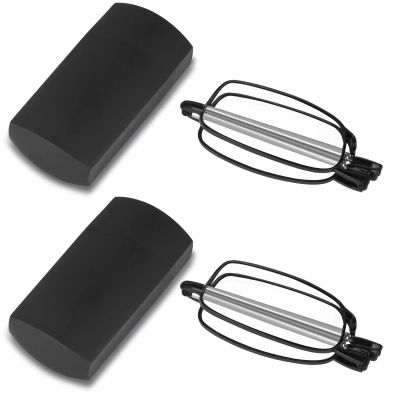 Aolso Foldable Reading Glasses, 2PCS Blue Light Blocking Glasses, Anti Eyestrain/Glare, Metal Frame Compact Small Portable Glasses with Hard Case, Spring Hinge Readers for Women Men(Black, 1.5)