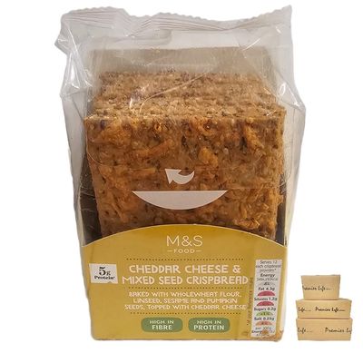 M&S Seed Crispbread - Baked with Wholewheat, Wheat Flour, Linseed, Sesame, Cheese & Pumpkin Seed, Rye Flour, Topped with Oat Flakes (2 Pack, Cheddar Cheese & Mixed Seed)
