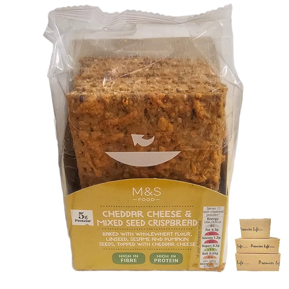 M&S Seed Crispbread - Baked with Wholewheat, Wheat Flour, Linseed, Sesame, Cheese & Pumpkin Seed, Rye Flour, Topped with Oat Flakes (2 Pack, Cheddar Cheese & Mixed Seed)