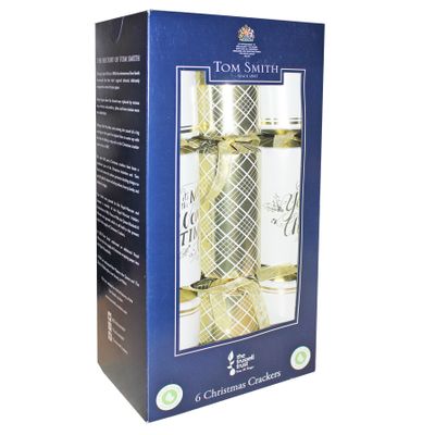 Tom Smith Luxury Christmas Crackers 6 Pack Dinner Crackers with Plastic (White and Gold 7792)