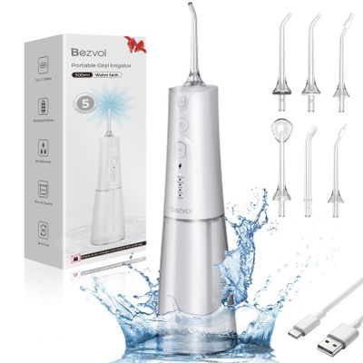 Water Flosser for Teeth Cordless: Oral Irrigator with 5 Modes, 300ML Water Tank IPX7 Waterproof Electric Tooth Cleaner, Water Floss with 6 Tips for Gums/Braces/Orthodontic/Dental Care Cleaning