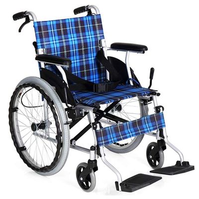 Portable Wheelchair Self-Propelled Mobile Transport Wheelchair Lightweight Fold Trolley, Portable Self-Propelled with Adjustable Foot Pedal Comfortable Armrest Aluminum Alloy Elderly/Disable