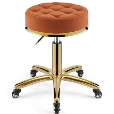360 Rolling Rotation Salon Stool,Round Leather Cushion Beauty Chair 330 Lbs Load Heavy Hydraulic Stool,Lifting Wheel And Gold Stainless Steel Base,for Spa Work Office Massage Nail(Color:Orange)